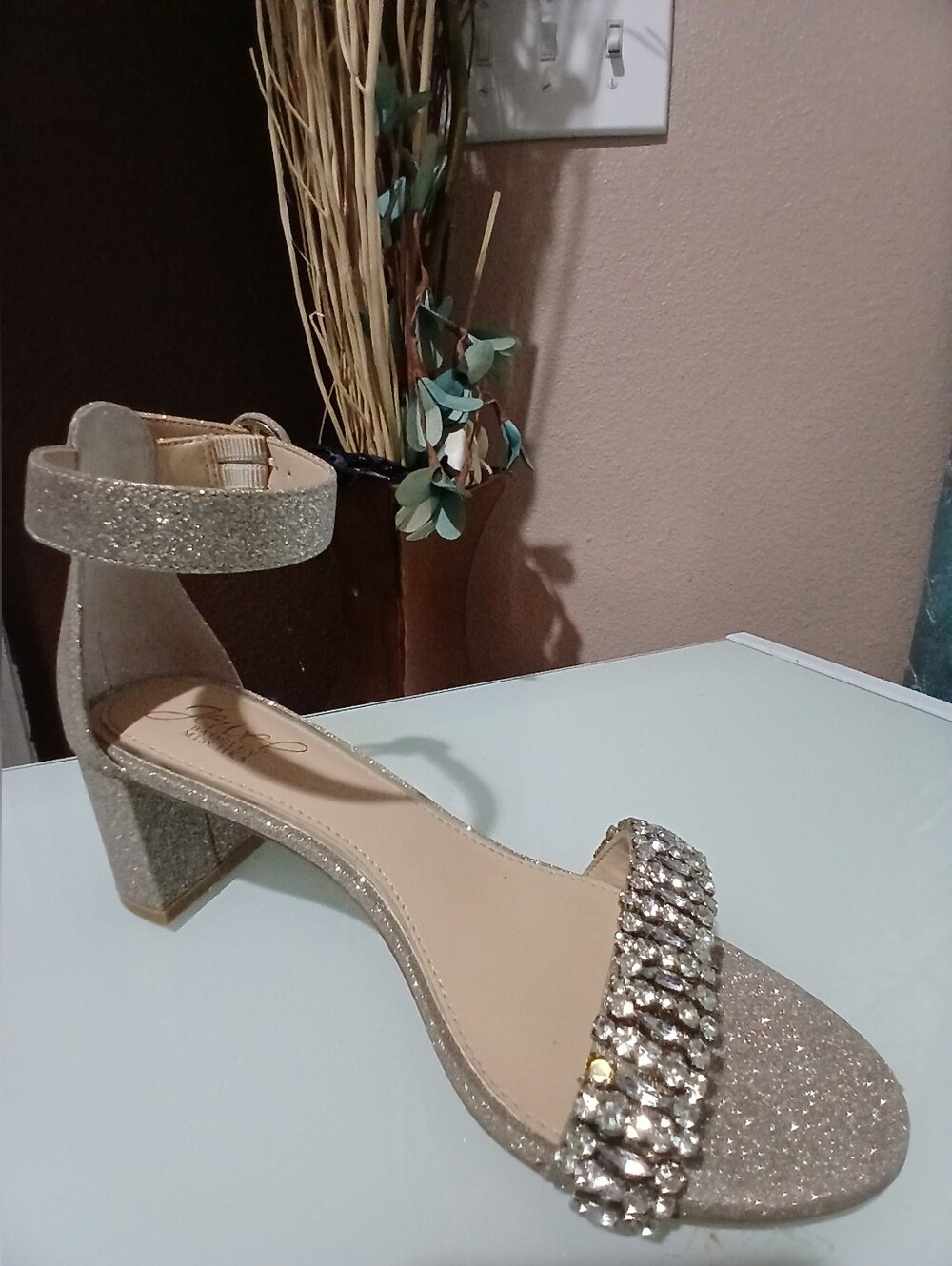 Glitter Embellished Block Heel Sandals - Silver